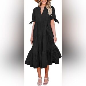 NWT THEENKOLN Black Tie Sleeve A Line Full Midi Casual Blogger Fave Dress XL